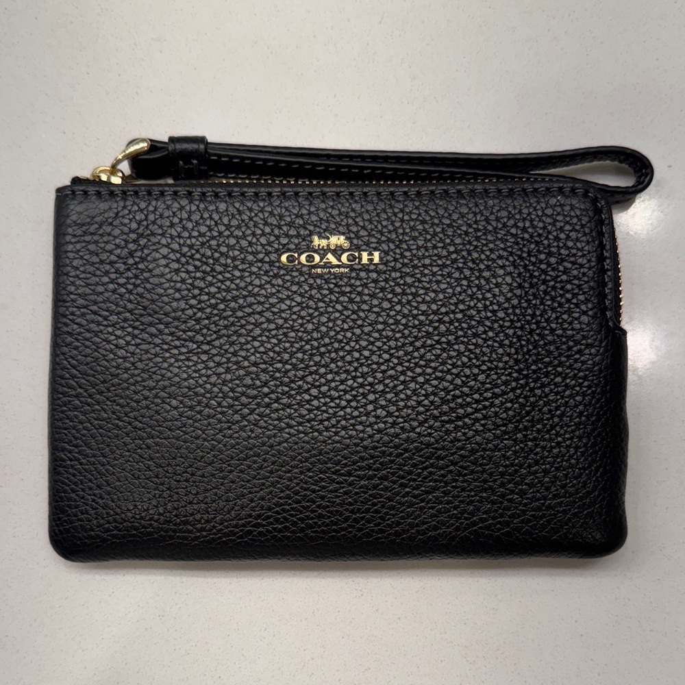 Coach Black Pebbled Leather Wristlet